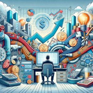 Illustration of financial and electrical elements symbolizing stock analysis and investment in the electrical industry, related to Polycab.