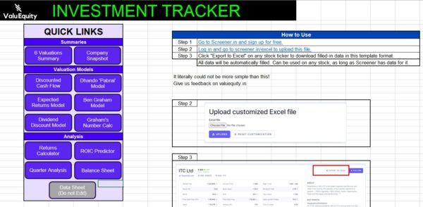 User guide for Quick Links in stock analysis Excel sheet