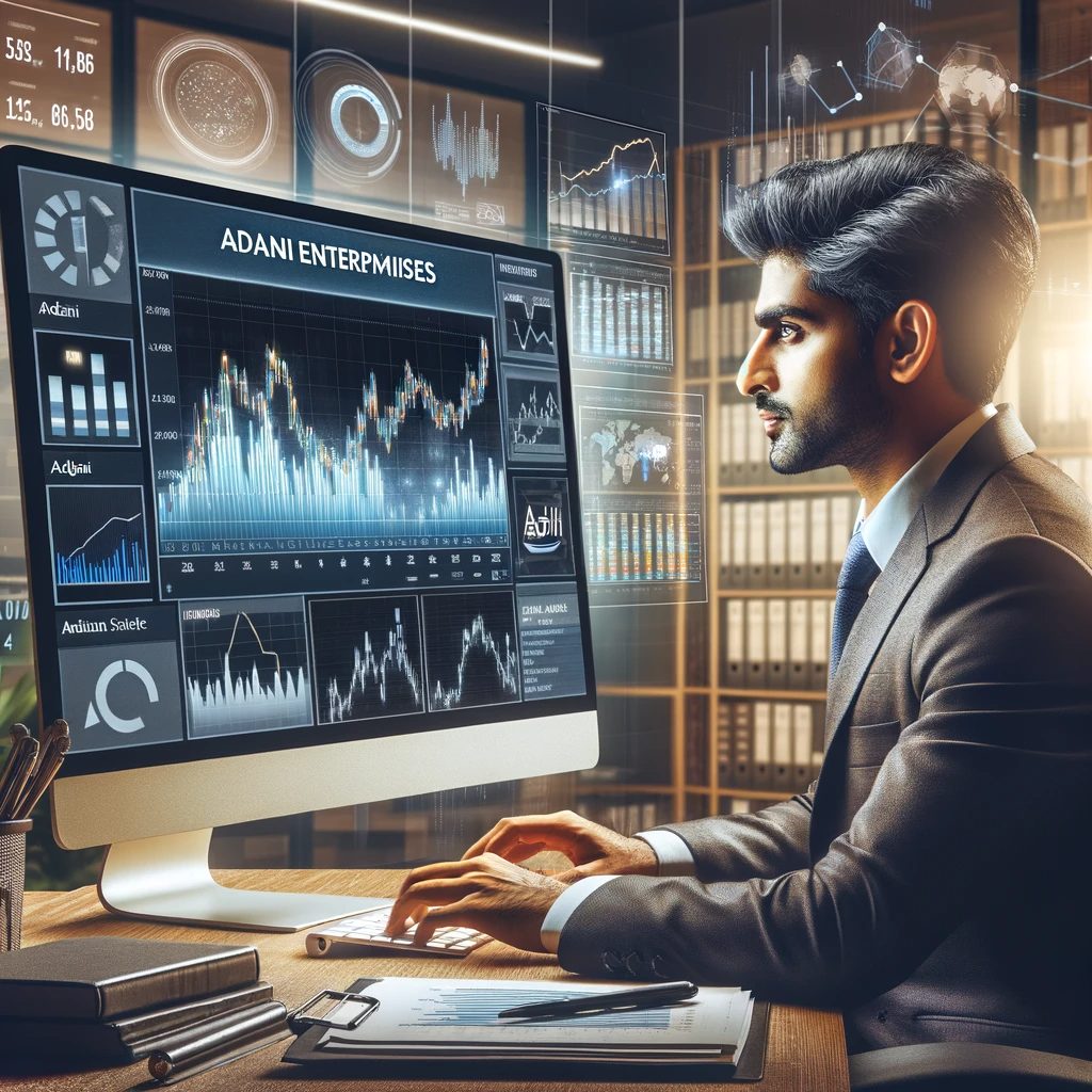 Financial analyst using screener tool to analyze Adani Enterprises' performance amid Indian stock market elements.